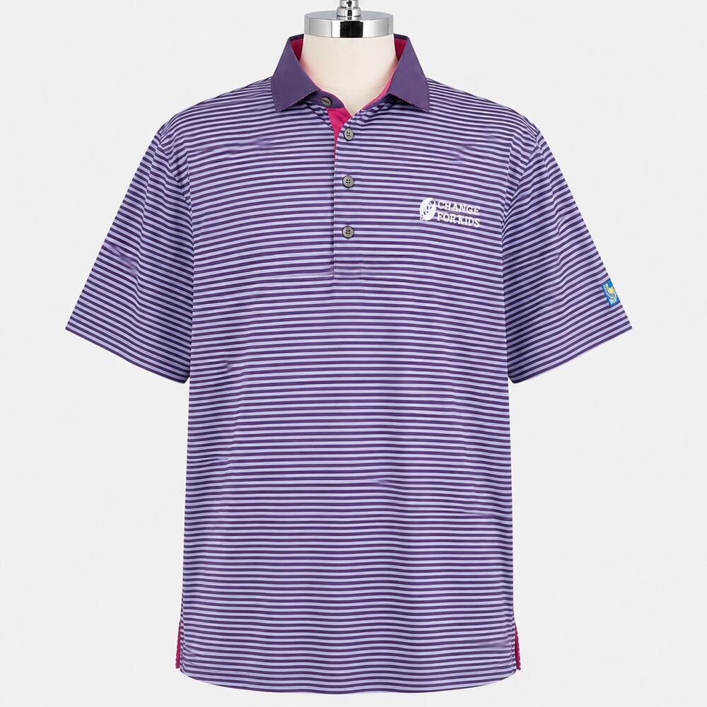 Greyson Change For Kids Striped Performance Golf Polo Shirt Men's XL Purple
